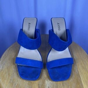 JustFab Royal Blue Slip-On Platform Wedge Sandals Size 8 Block Heel Dual Strap